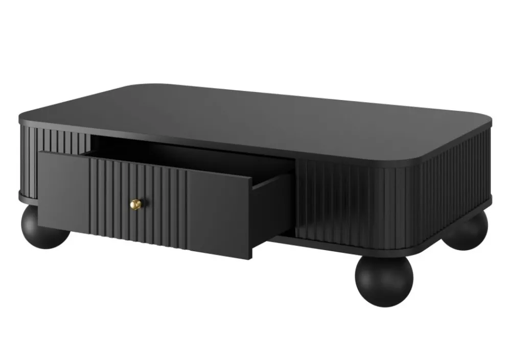 Bogart Stoliki Kawowe I Ławy*VESPER ŁAWA 103 1SZ - czarny mdf / czarny mdf / złote uchwyty / nogi kule