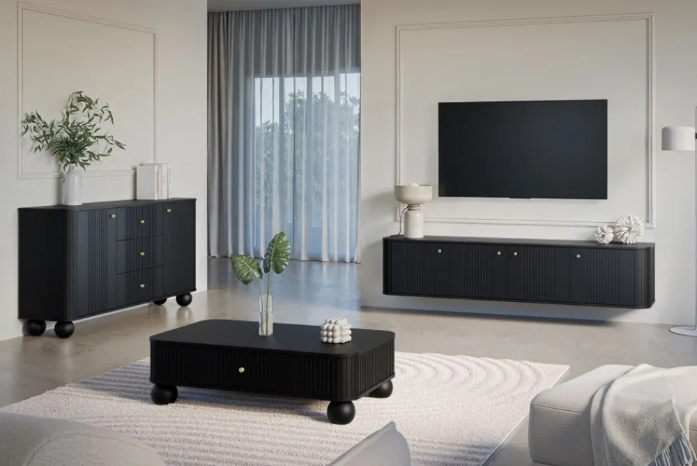 Bogart Stoliki Kawowe I Ławy*VESPER ŁAWA 103 1SZ - czarny mdf / czarny mdf / złote uchwyty / nogi kule