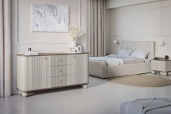 Bogart Komody Do Przedpokoju|Komody Młodzieżowe*VESPER KOMODA 160 2D3SZ - cashmere mdf / orzech / złote uchwyty / nogi kule