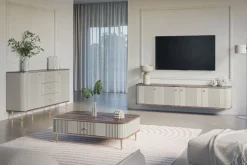 Bogart Komody*VESPER KOMODA 160 2D3SZ - cashmere mdf / orzech / złote nogi