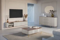 Bogart Komody*VESPER KOMODA 160 2D3SZ - cashmere mdf / orzech / złote nogi