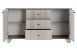 Bogart Komody*VESPER KOMODA 160 2D3SZ - cashmere mdf / orzech / czarne uchwyty / nogi kule