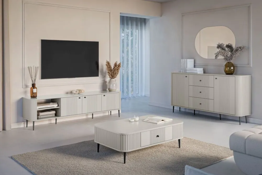 Bogart Komody*VESPER KOMODA 160 2D3SZ - cashmere mdf / cashmere / czarne nogi