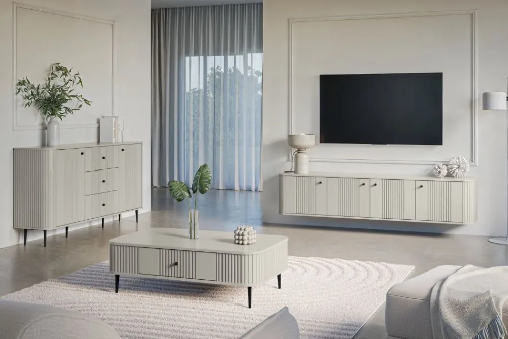 Bogart Komody*VESPER KOMODA 160 2D3SZ - cashmere mdf / cashmere / czarne nogi