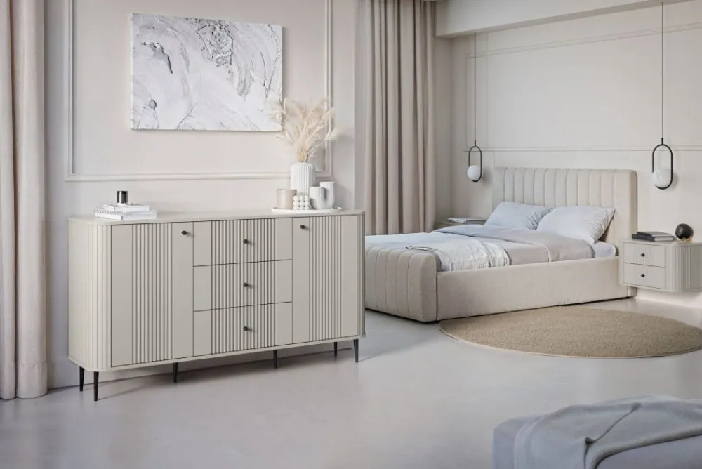 Bogart Komody*VESPER KOMODA 160 2D3SZ - cashmere mdf / cashmere / czarne nogi