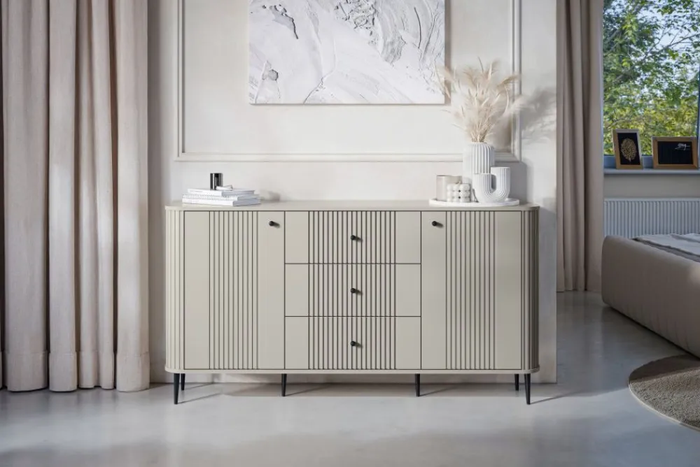 Bogart Komody*VESPER KOMODA 160 2D3SZ - cashmere mdf / cashmere / czarne nogi