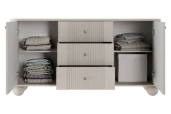 Bogart Komody*VESPER KOMODA 160 2D3SZ - cashmere mdf / cashmere / złote uchwyty / nogi kule