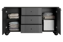 Bogart Komody Do Przedpokoju|Komody Do Sypialni*VESPER KOMODA 160 2D3SZ - czarny mdf / czarny mdf / czarne uchwyty / nogi kule