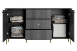 Bogart Komody*VESPER KOMODA 160 2D3SZ - czarny mdf / czarny mdf / złote nogi