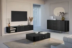 Bogart Komody*VESPER KOMODA 160 2D3SZ - czarny mdf / czarny mdf / złote nogi
