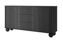 Bogart Komody Do Biura|Komody Do Sypialni*VESPER KOMODA 160 2D3SZ - czarny mdf / czarny mdf / złote uchwyty / nogi kule