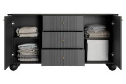 Bogart Komody Do Biura|Komody Do Sypialni*VESPER KOMODA 160 2D3SZ - czarny mdf / czarny mdf / złote uchwyty / nogi kule