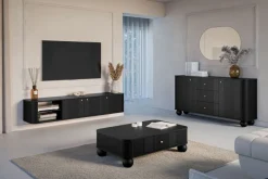 Bogart Komody Do Biura|Komody Do Sypialni*VESPER KOMODA 160 2D3SZ - czarny mdf / czarny mdf / złote uchwyty / nogi kule