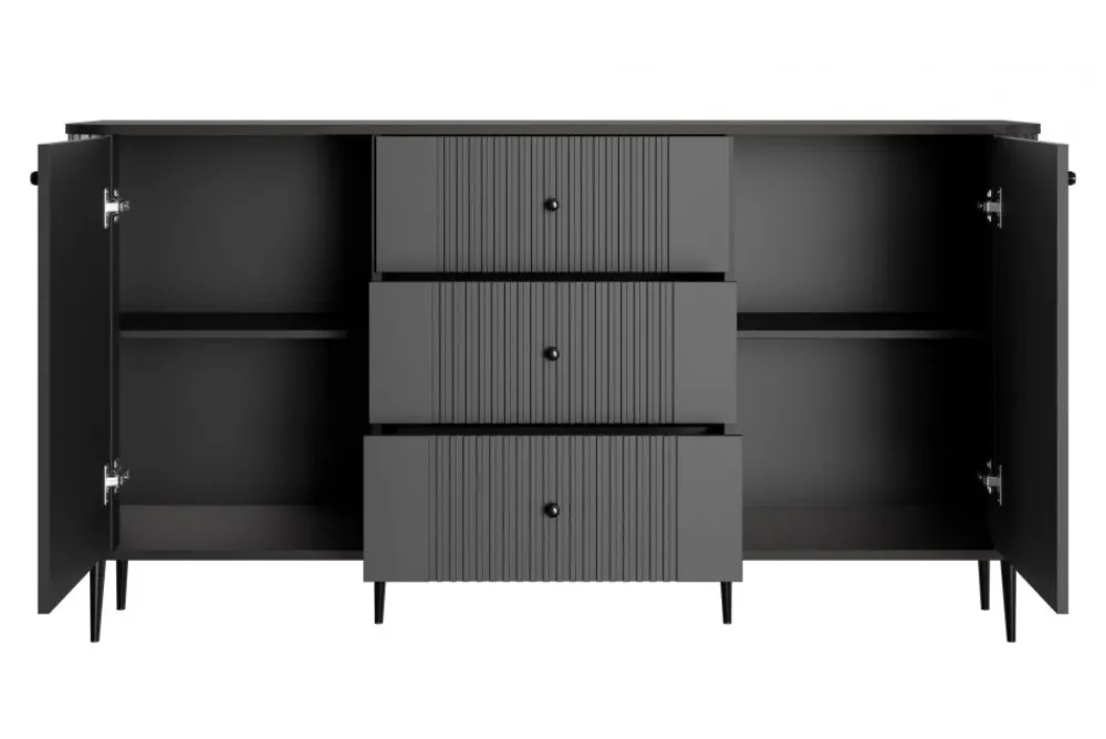 Bogart Komody*VESPER KOMODA 160 2D3SZ - czarny mdf / czarny mdf / czarne nogi