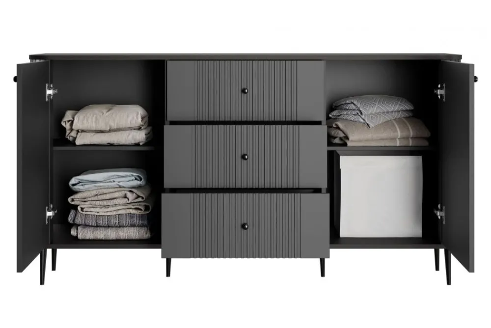 Bogart Komody*VESPER KOMODA 160 2D3SZ - czarny mdf / czarny mdf / czarne nogi