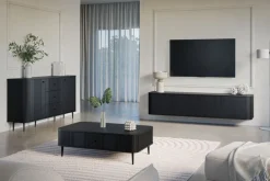 Bogart Komody*VESPER KOMODA 160 2D3SZ - czarny mdf / czarny mdf / czarne nogi