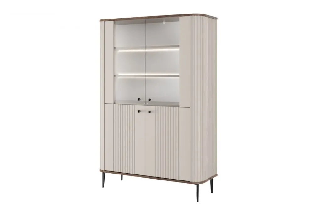 Bogart Szafki I Regały*VESPER WITRYNA 103 2D - cashmere mdf / orzech / czarne nogi