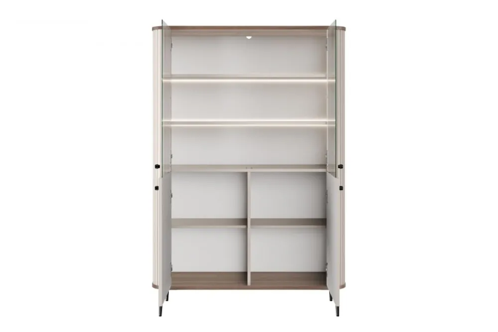 Bogart Szafki I Regały*VESPER WITRYNA 103 2D - cashmere mdf / orzech / czarne nogi