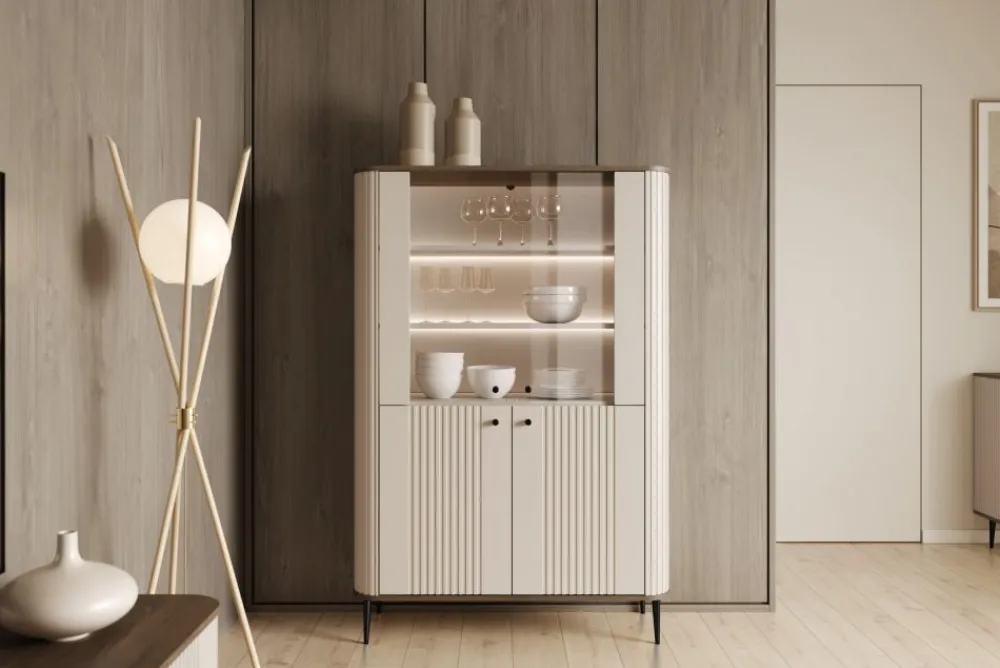 Bogart Szafki I Regały*VESPER WITRYNA 103 2D - cashmere mdf / orzech / czarne nogi