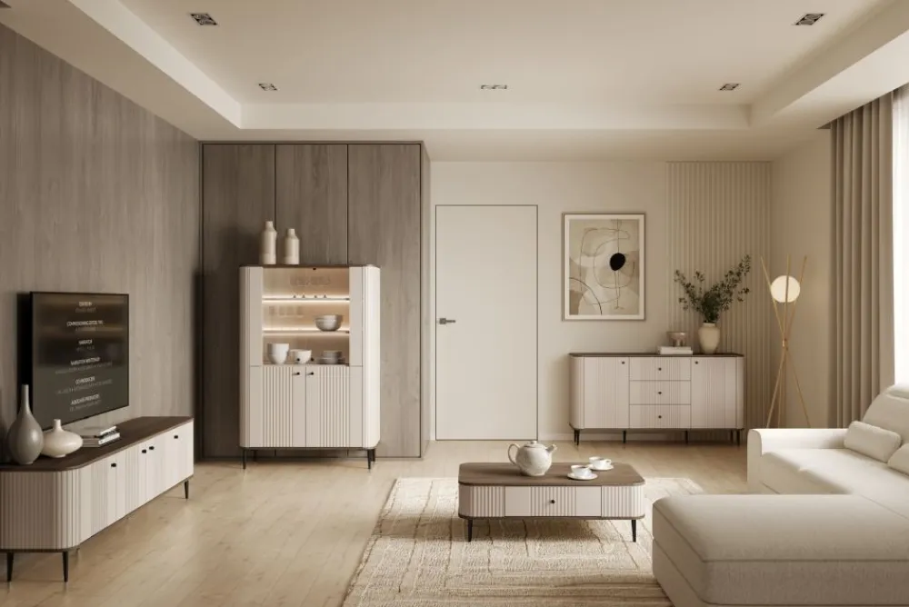 Bogart Szafki I Regały*VESPER WITRYNA 103 2D - cashmere mdf / orzech / czarne nogi