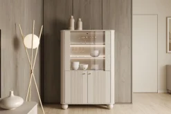 Bogart Szafki I Regały*VESPER WITRYNA 103 2D - cashmere mdf / cashmere / złote uchwyty / nogi kule