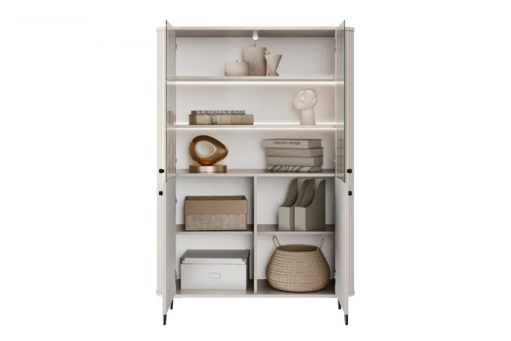 Bogart Szafki I Regały*VESPER WITRYNA 103 2D - cashmere mdf / cashmere / czarne nogi