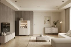 Bogart Szafki I Regały*VESPER WITRYNA 103 2D - cashmere mdf / cashmere / czarne nogi