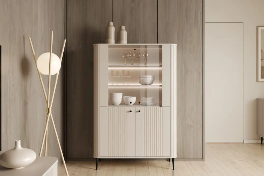 Bogart Szafki I Regały*VESPER WITRYNA 103 2D - cashmere mdf / cashmere / czarne nogi