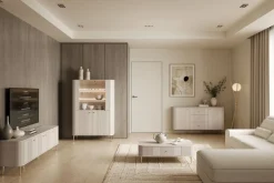 Bogart Szafki I Regały*VESPER WITRYNA 103 2D - cashmere mdf / cashmere / złote nogi