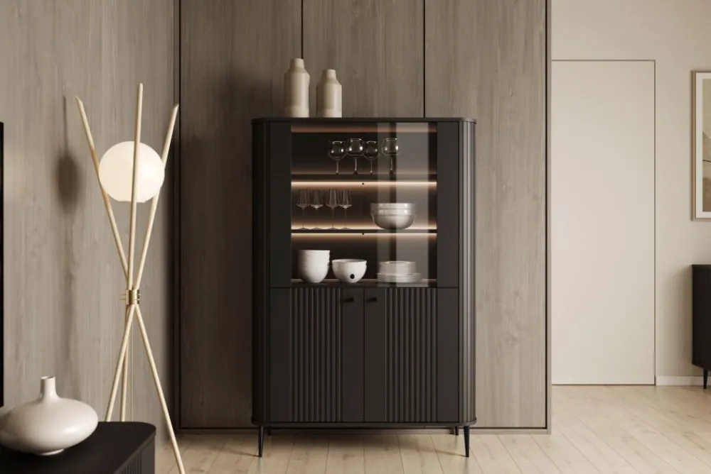 Bogart Szafki I Regały*VESPER WITRYNA 103 2D - czarny mdf / czarny mdf / czarne nogi
