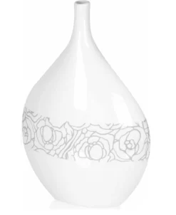 ArteHome Wazony*Wazon biały dekoracyjny w kwietny srebrny motyw 44 cm