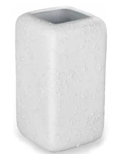 ArteHome Wazony*Wazon klasyczny biały sześcienny kształt z delikatnym motywem kwietnym 24 cm