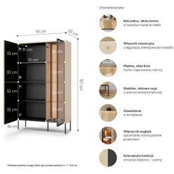 Lenart Komody Do Jadalni|Witryny Do Jadalni*Witryna przeszklona z oświetleniem Flow FW-01 dąb vincenza bielona/czarny