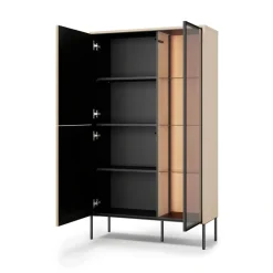 Lenart Komody Do Jadalni|Witryny Do Jadalni*Witryna przeszklona z oświetleniem Flow FW-01 dąb vincenza bielona/czarny