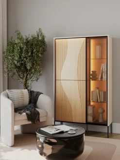 Lenart Komody Do Jadalni|Witryny Do Jadalni*Witryna przeszklona z oświetleniem Flow FW-01 dąb vincenza bielona/czarny