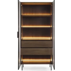 Laski Meble Witryny Do Jadalni|Witryny Do Salonu*Witryna wysoka Lumi 2D2S – dąb dunin / czerń z oświetleniem LED