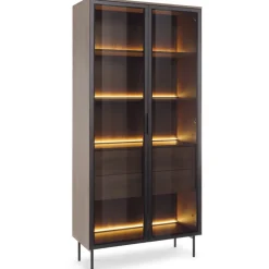 Laski Meble Witryny Do Jadalni|Witryny Do Salonu*Witryna wysoka Lumi 2D2S – dąb dunin / czerń z oświetleniem LED