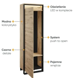 Lenart Szafki I Regały Do Biura|Szafy Do Przedpokoju*Wąska szafa na wieszaki Quant QG-01 dąb artisan