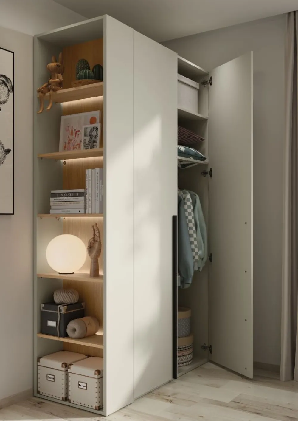 Dzieci Lenart Szafki I Regały Do Biura|Szafki I Regały Do Pokoju Młodzieżowego*Wąski regał otwarty do pokoju młodzieżowego WO-05 Woow kolor szampański / dąb vincenza bielony