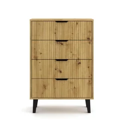 Mebelbos Komody Do Biura|Komody Do Przedpokoju*Wysoka komoda z czterem szufladami 4S, ryflowane fronty dąb artisan BORG DUO