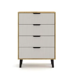 Mebelbos Komody Do Biura|Komody Do Przedpokoju*Wysoka komoda z czterem szufladami 4S, dąb artisan i kaszmir BORG DUO