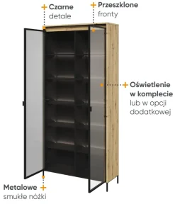 Lenart Szafki I Regały Do Biura|Witryny Do Jadalni*Wysoka szklana witryna Trend TR-07 dąb artisan