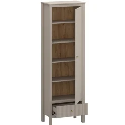 Mebelbos Szafki I Regały Do Biura|Szafki I Regały Do Jadalni*Wysoki regał ryflowany z szafką i szufladą kolor taupe Lewy / Prawy KLEO KL-07