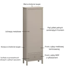 Mebelbos Szafki I Regały Do Biura|Szafki I Regały Do Jadalni*Wysoki regał ryflowany z szafką i szufladą kolor taupe Lewy / Prawy KLEO KL-07