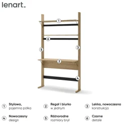 Dzieci Lenart Szafki I Regały Do Biura|Biurka Do Biura*Wysoki regał z biurkiem OLLIE OL-04 dąb olejowany+ czarny