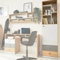 Dzieci Meblar Szafki I Regały Do Pokoju Młodzieżowego|Szafki I Regały Do Pokoju Dziecięcego*Wysoki słupek regał z półkami i szufladami do pokoju PIXEL PX5 L/P biały,szary,dąb biszkoptowy