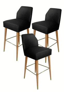 ArteHome Taborety I Hokery*Zestaw 3 krzeseł barowych Asprey tapicerowanych czarnym welurem 43/53/101 cm
